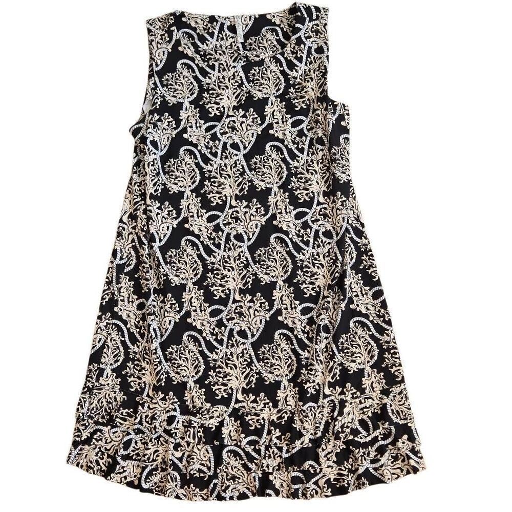 Lulu B Womens Coral Rope Print UPF 50 Sleeveless Travel Dress Black White Large - Picture 4 of 11